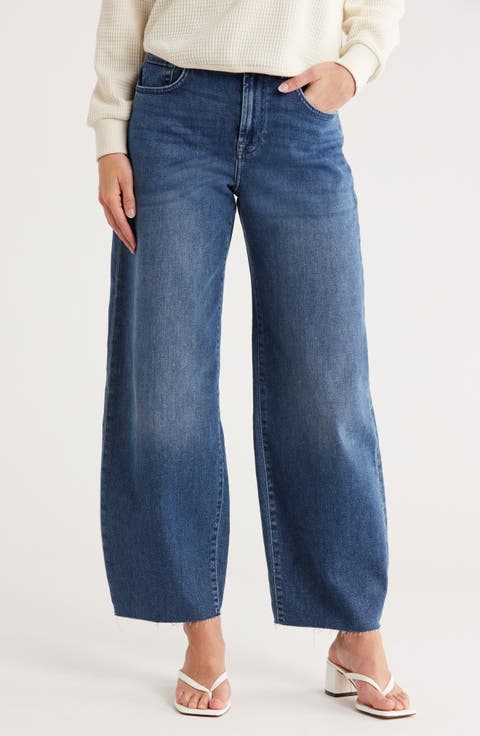 Bonnie Curvilinear Raw Hem Barrel Leg Jeans (Glen Allen)