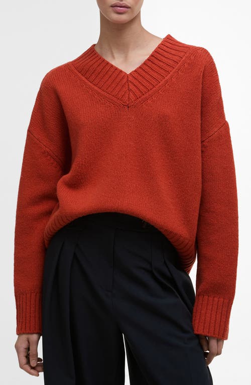 Barbour Antonia Merino Wool V-neck Sweater In Orange