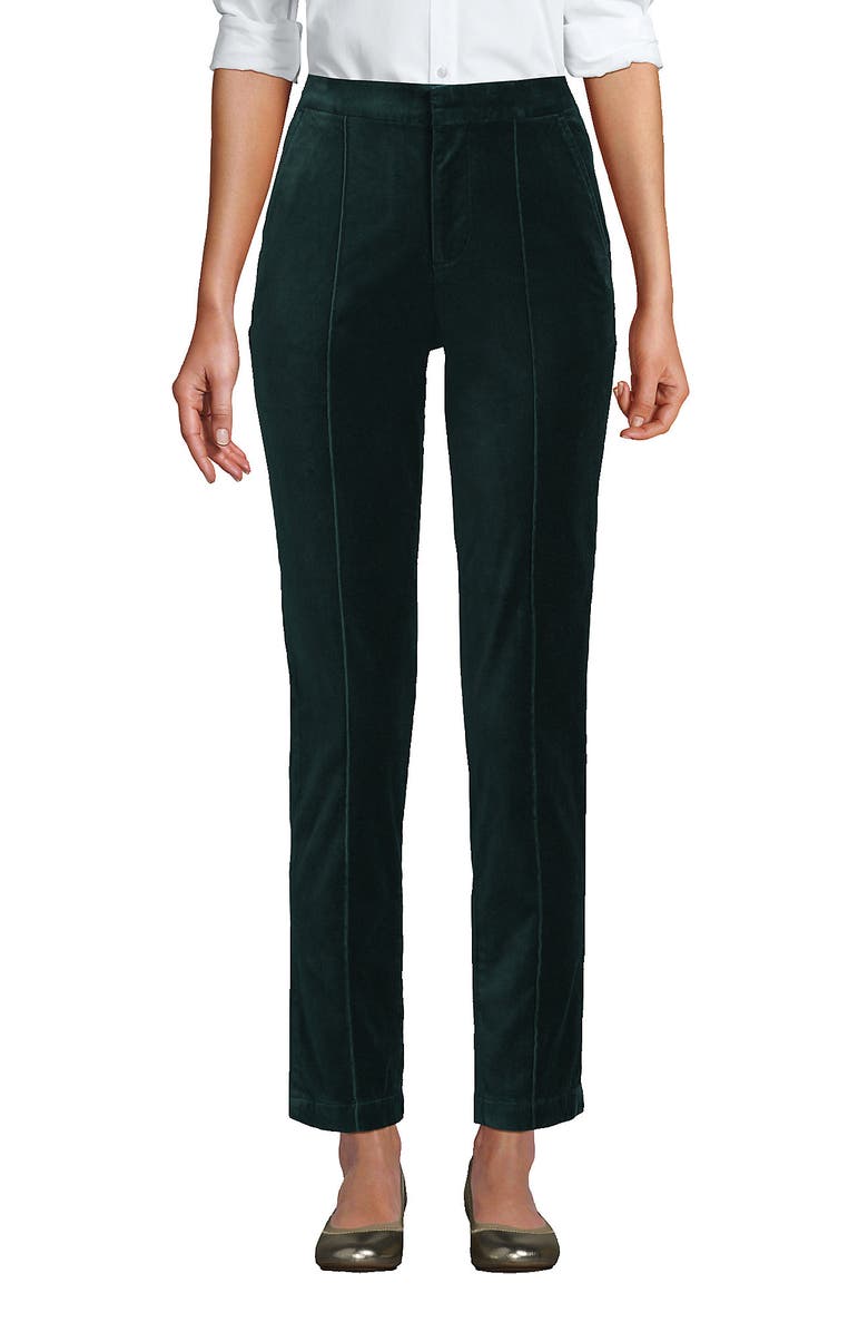 Lands' End Velvet High Rise Pintuck Pencil Ankle Pants, Main, color, Deep Balsam