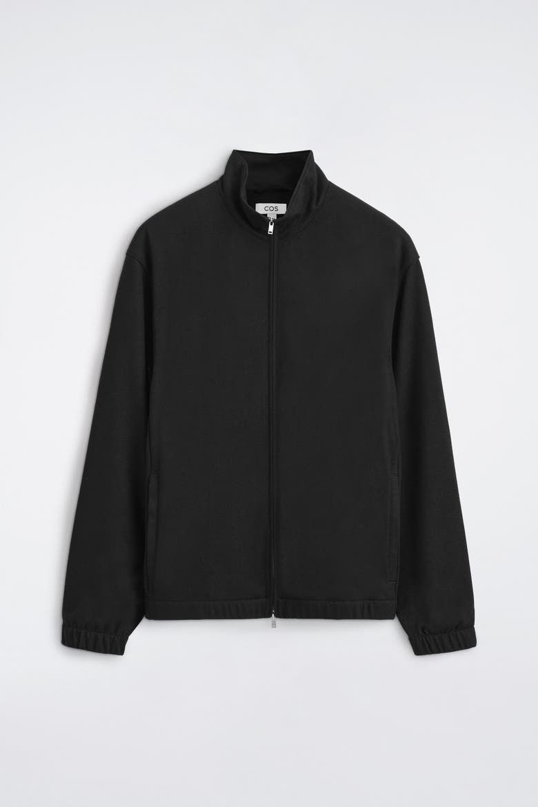 Jersey Mock-Neck Zip-Up Blouson Jacket, Alternate, color, BLACK