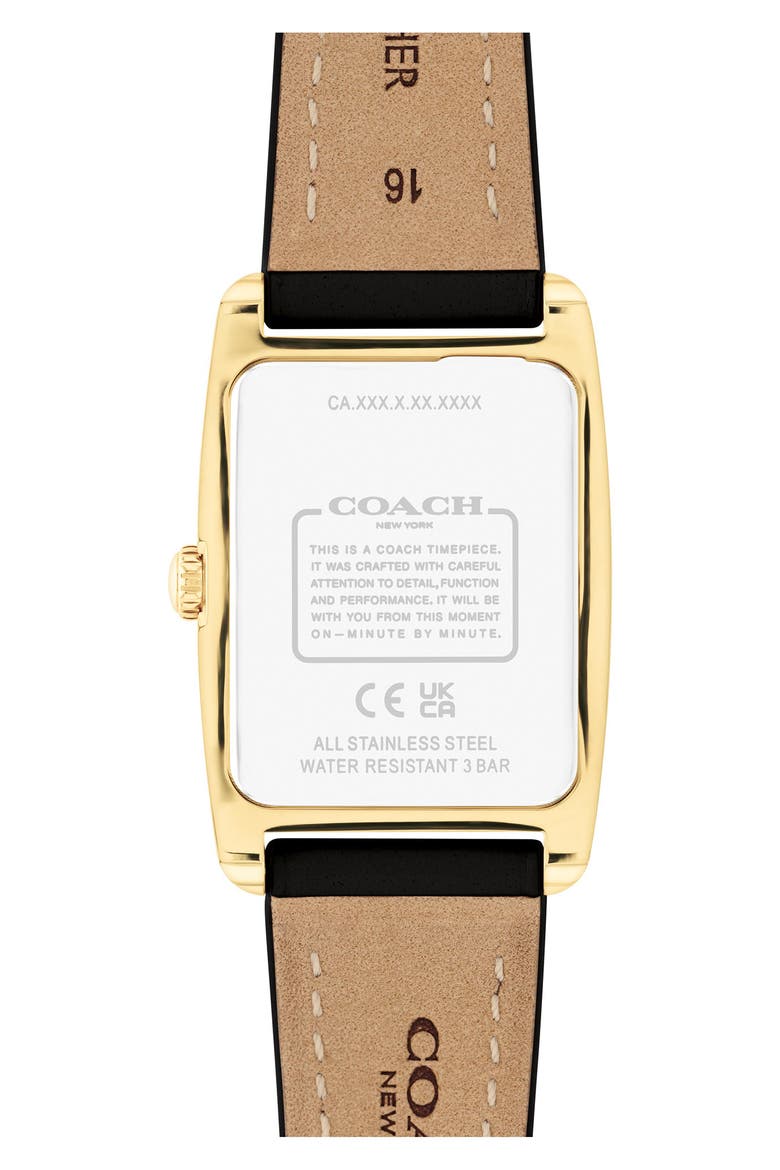 Reese Rectangular Leather Strap Watch, 24mm, Alternate, color, BLACK
