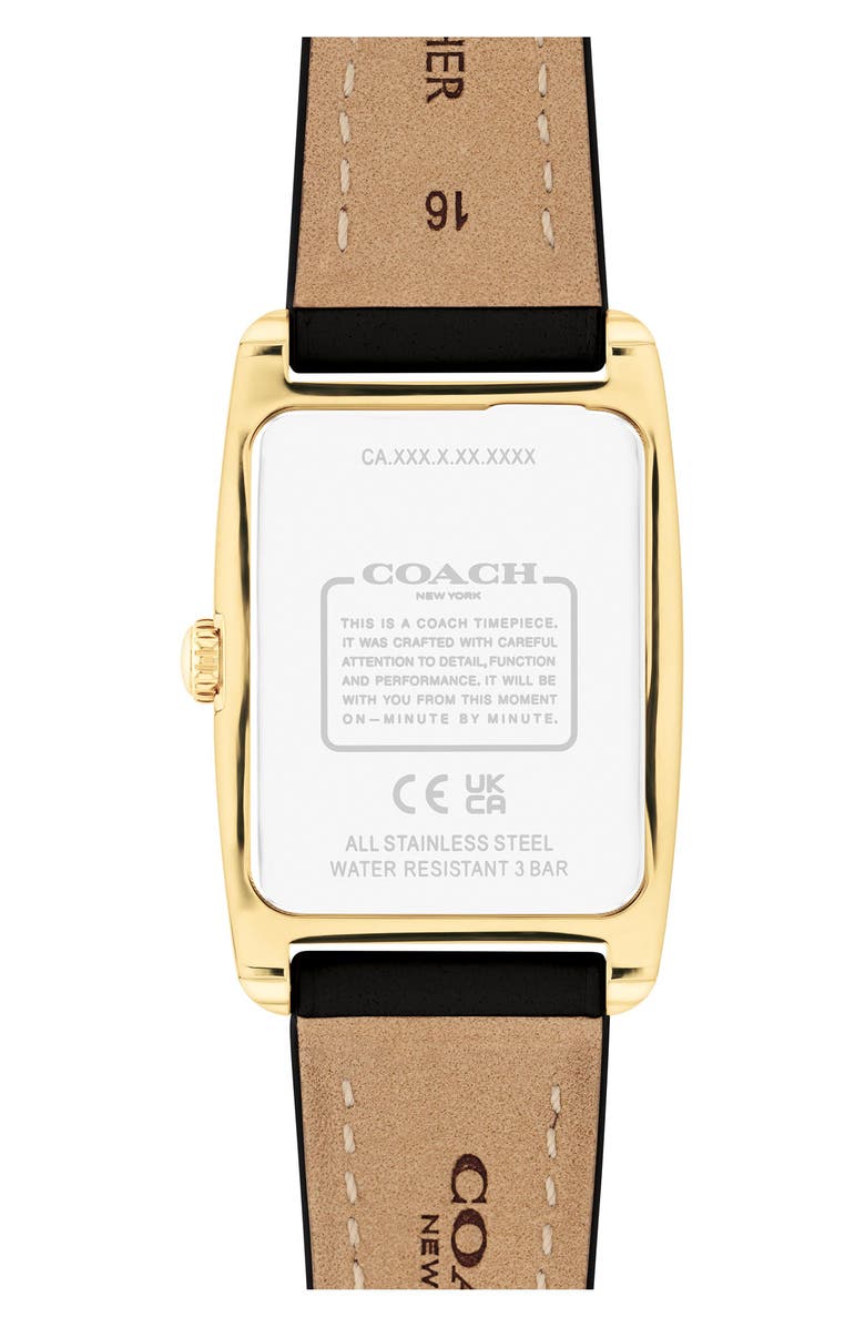 COACH Reese Rectangular Leather Strap Watch, 24mm, Alternate, color, Black