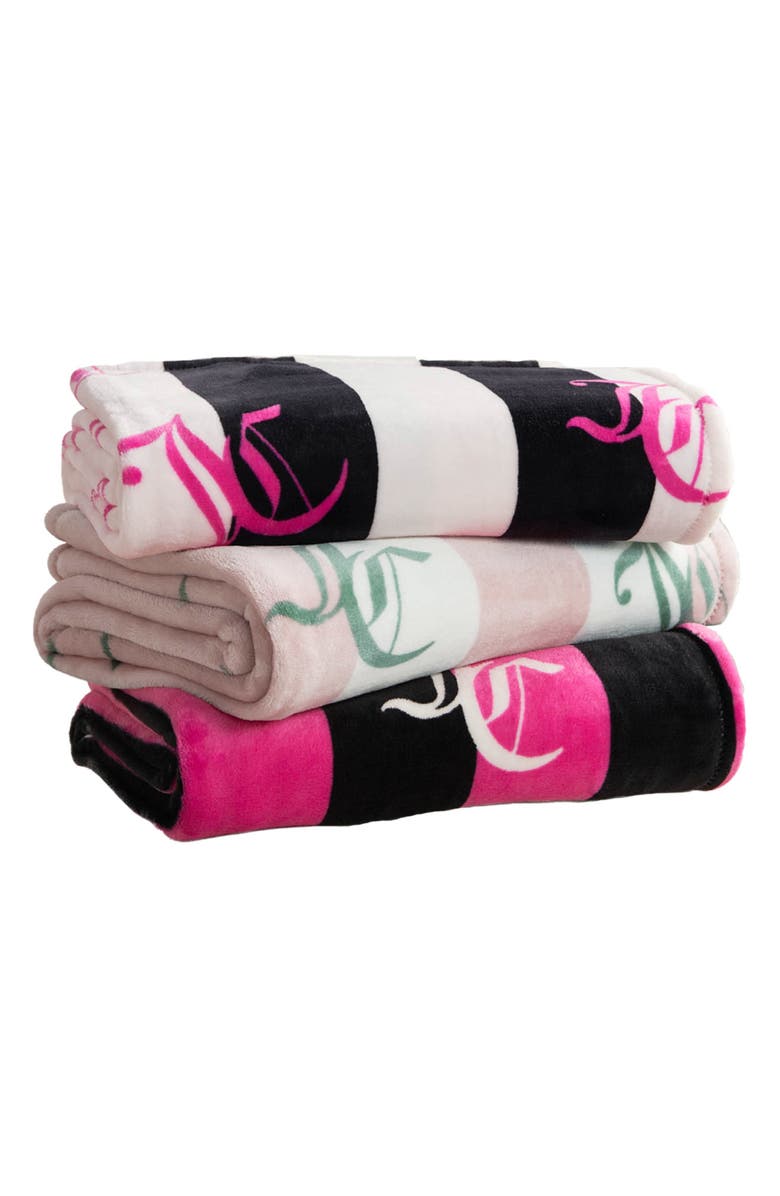 Juicy Couture Cabana Hot Plush Throw Blanket, Alternate, color, Black