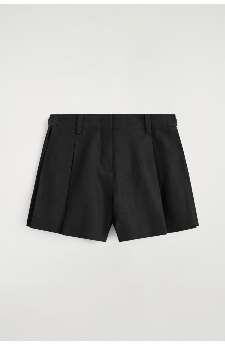 COS Pleated Belted Linen Shorts, Alternate, color, Black
