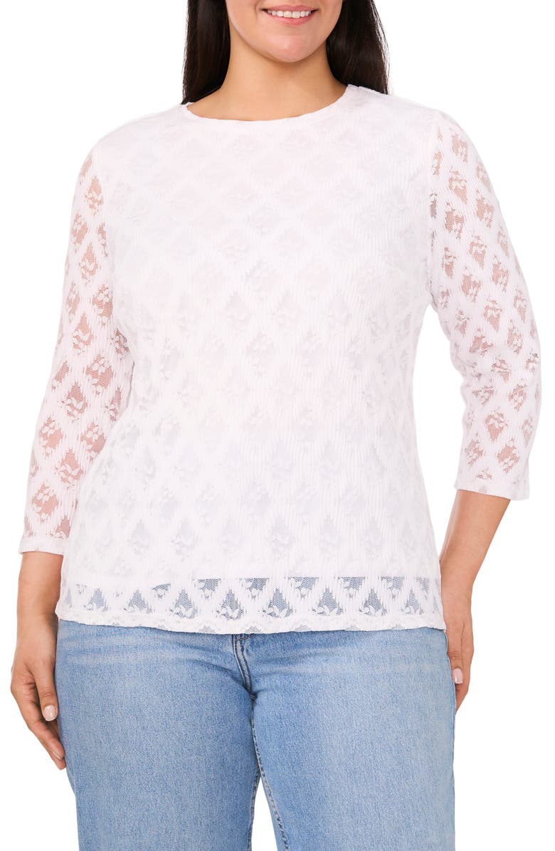 Halogen<sup>®</sup> Lace Three-Quarter Sleeve Top, Main, color, Bright White