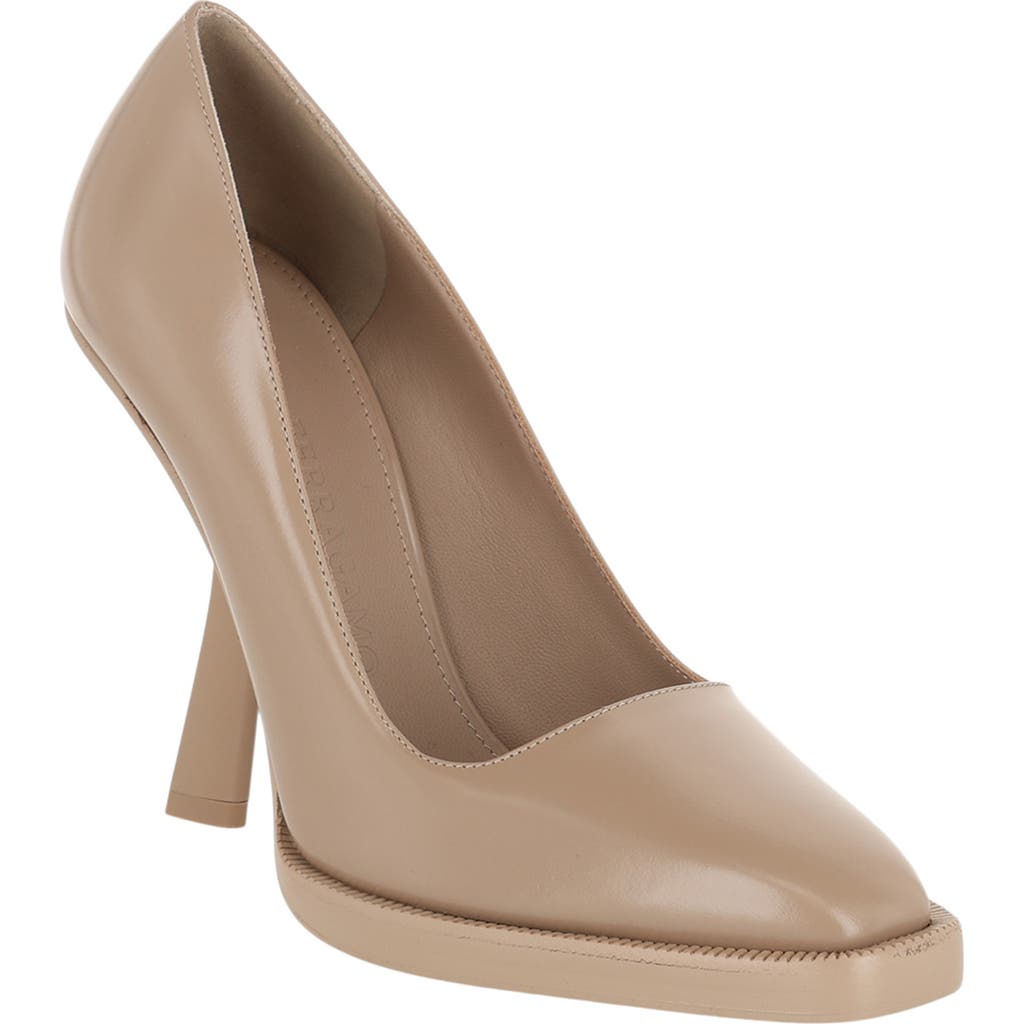 Ferragamo Glossy Leather Pointed Toe Pumps In White