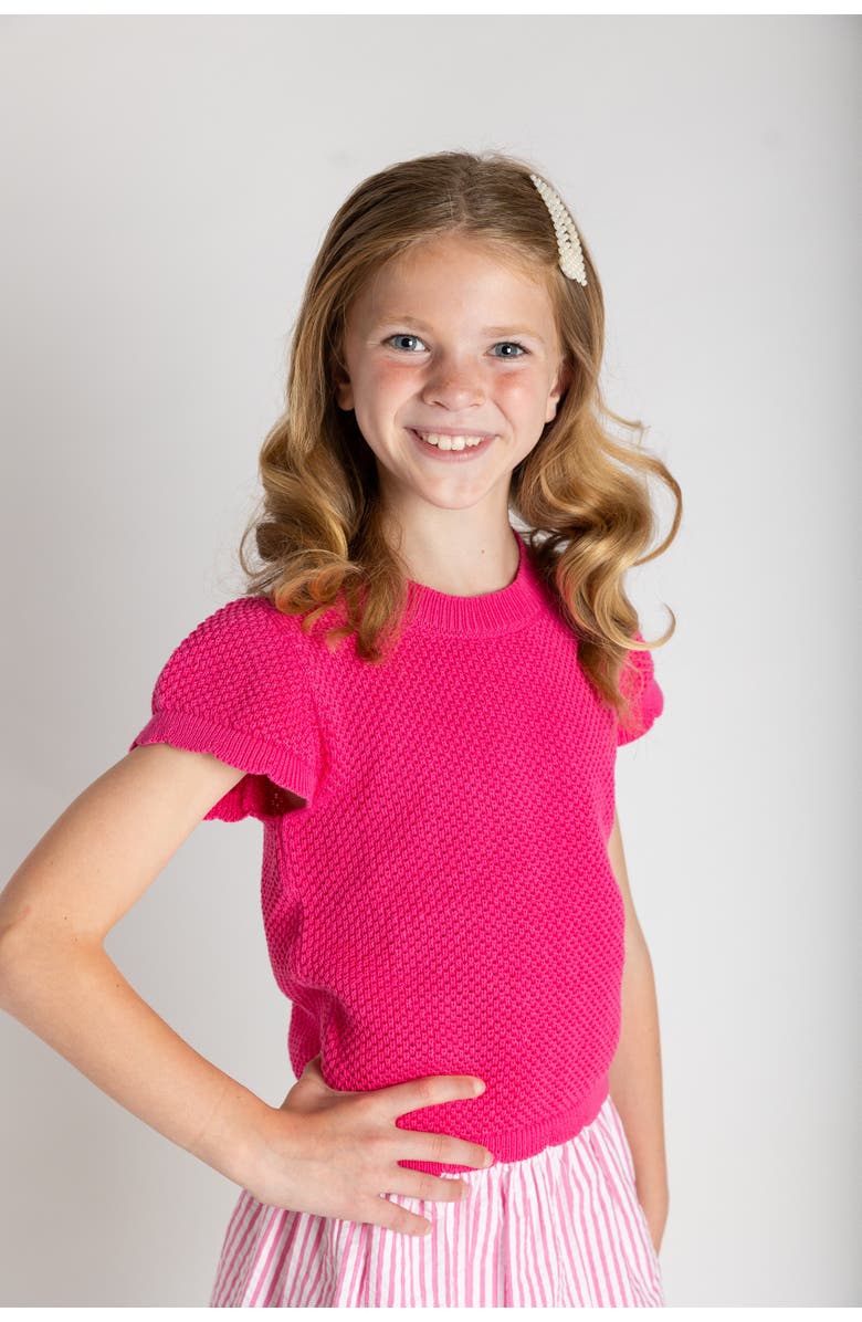 Florence Eiseman Short Slv Sweater with Scallop Edges, Alternate, color, Fuchsia