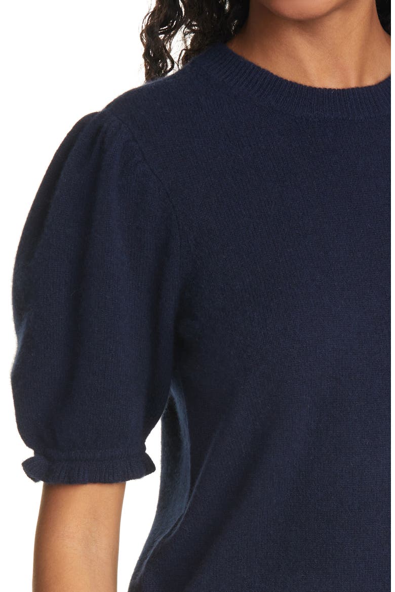 Ruffle Puff Sleeve Recycled Cashmere Sweater, Alternate, color, NAVY