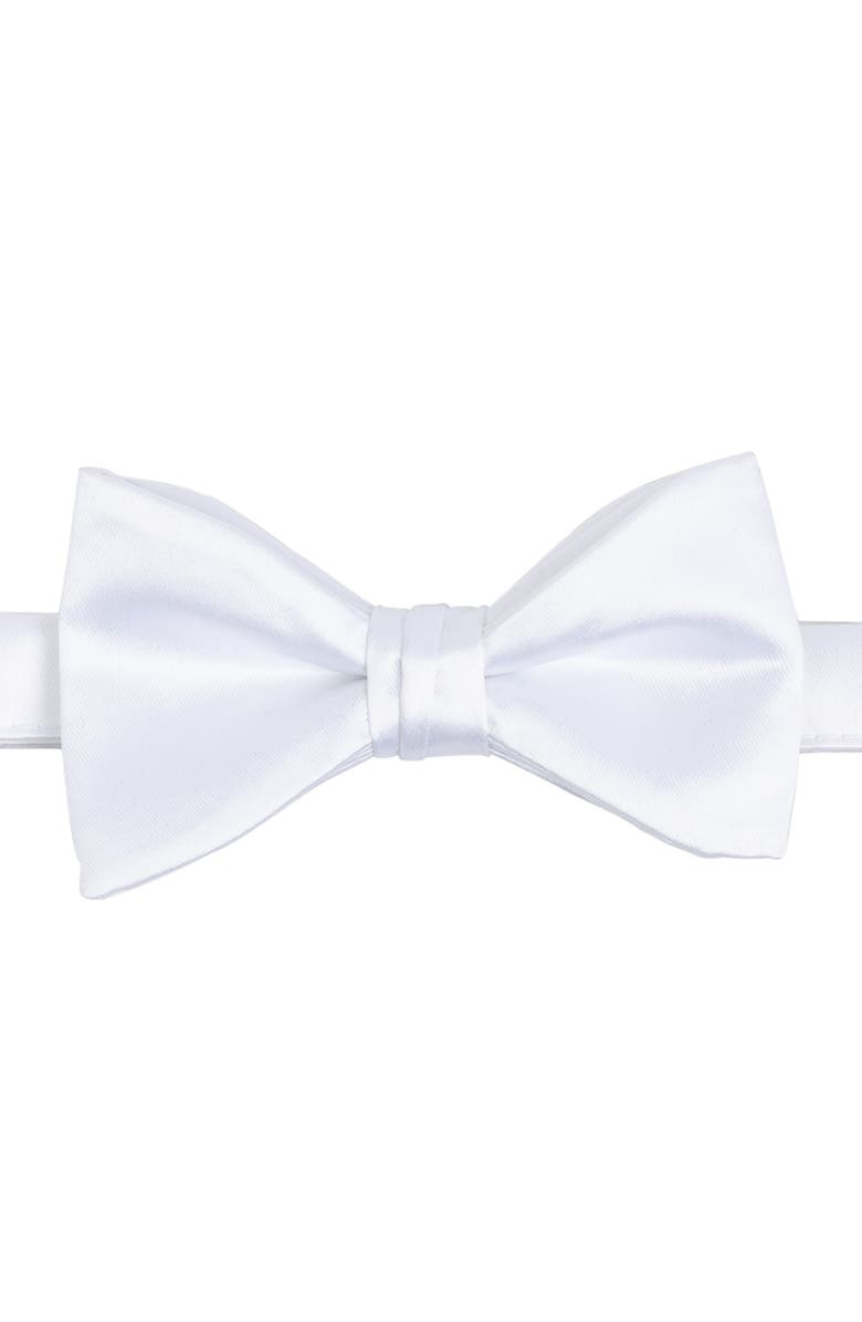 Brooklyn Brigade Men's Solid Satin Pre-Tied Bow Tie, Main, color, White