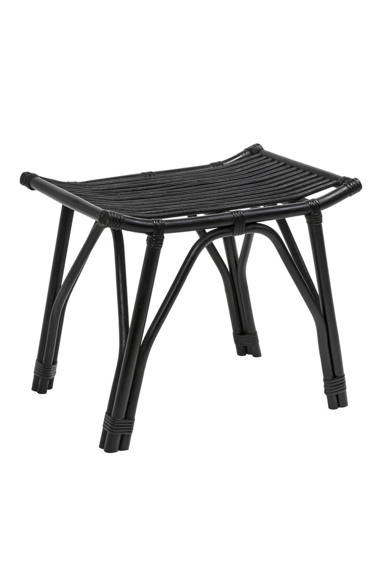 JONATHAN Y Gabriel Modern Bohemian Handcrafted Rattan/Teak Wood Curved Seat Accent Stool, Main, color, Black