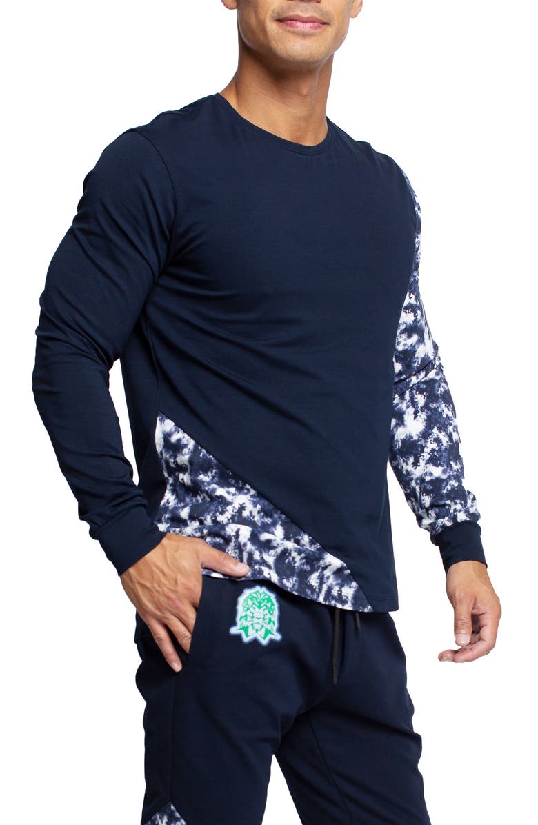 Maceoo Panel Tie Dye Blue Long Sleeve T-Shirt, Alternate, color, Blue