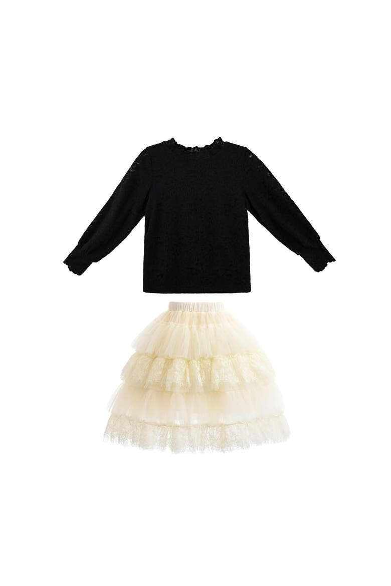 Knit Top with Tulle Skirt, Main, color, Black