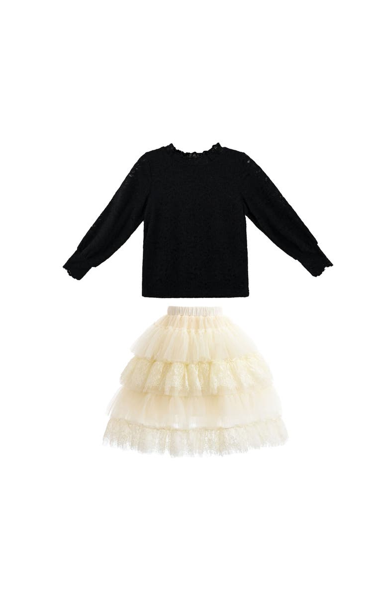 Sweet Cactus Knit Top with Tulle Skirt, Main, color, Black