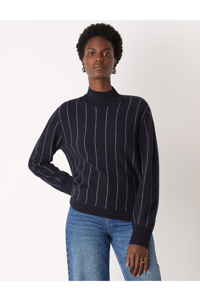 Stripe Wool Funnel Neck Knit Sweater, Main, color, Navy