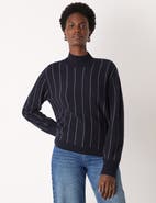 Whistles Stripe Wool Funnel Neck Knit Sweater