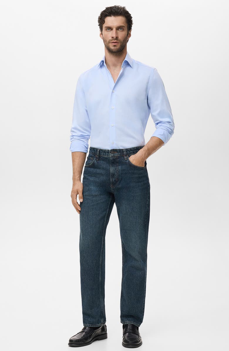 MANGO Slim Fit Cotton Blend Button-Up Shirt, Alternate, color, Sky Blue