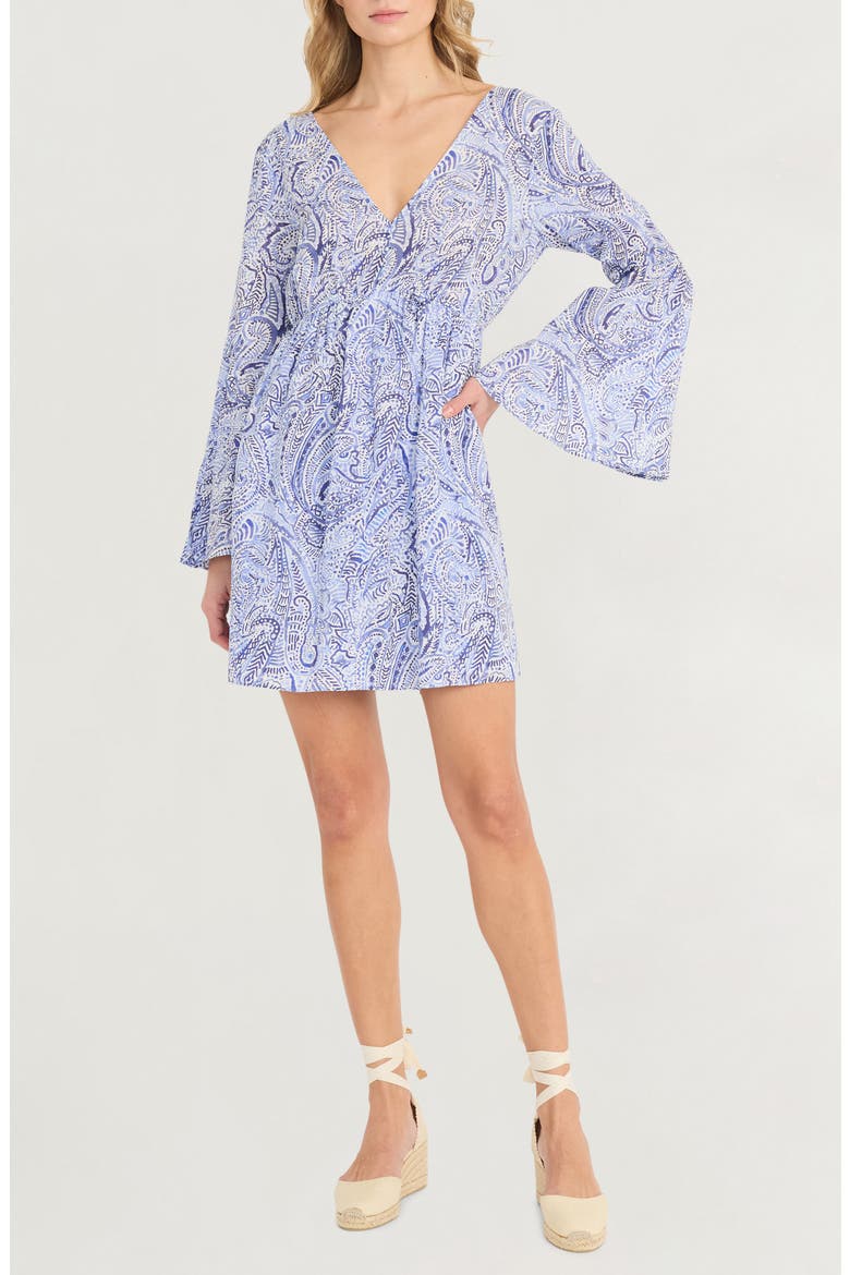Long Sleeve Minidress, Main, color, SOFT WHITE/ INDIGO