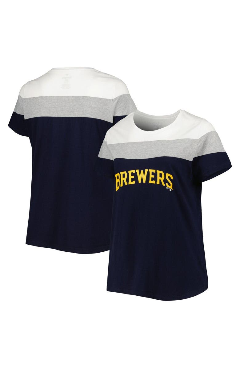 PROFILE Women's Navy/Heather Gray Milwaukee Brewers Plus Size Colorblock T-Shirt, Main, color,