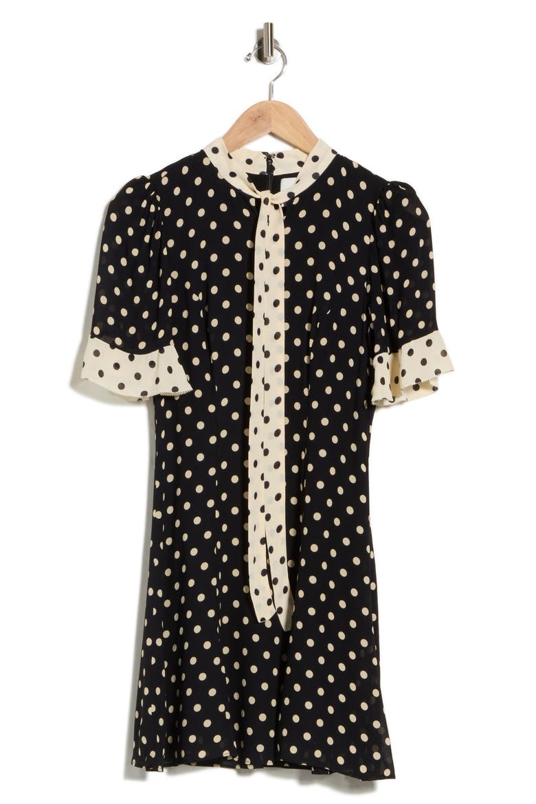 Whimsical Tie Neck Dress, Alternate, color, LICORICE DOT