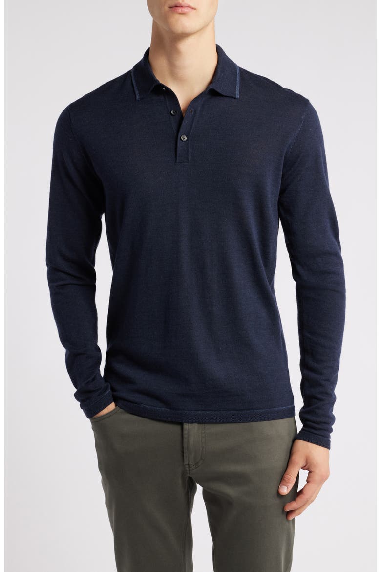 Roman Long Sleeve Merino Wool Sweater Polo, Main, color, NAVY