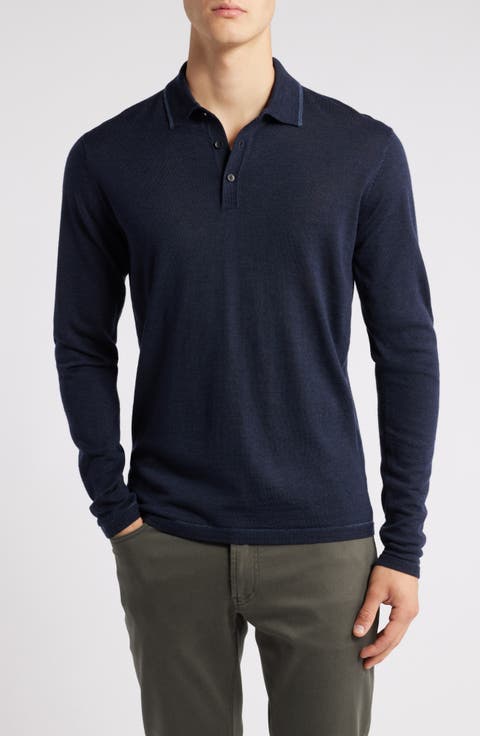 Roman Long Sleeve Merino Wool Sweater Polo