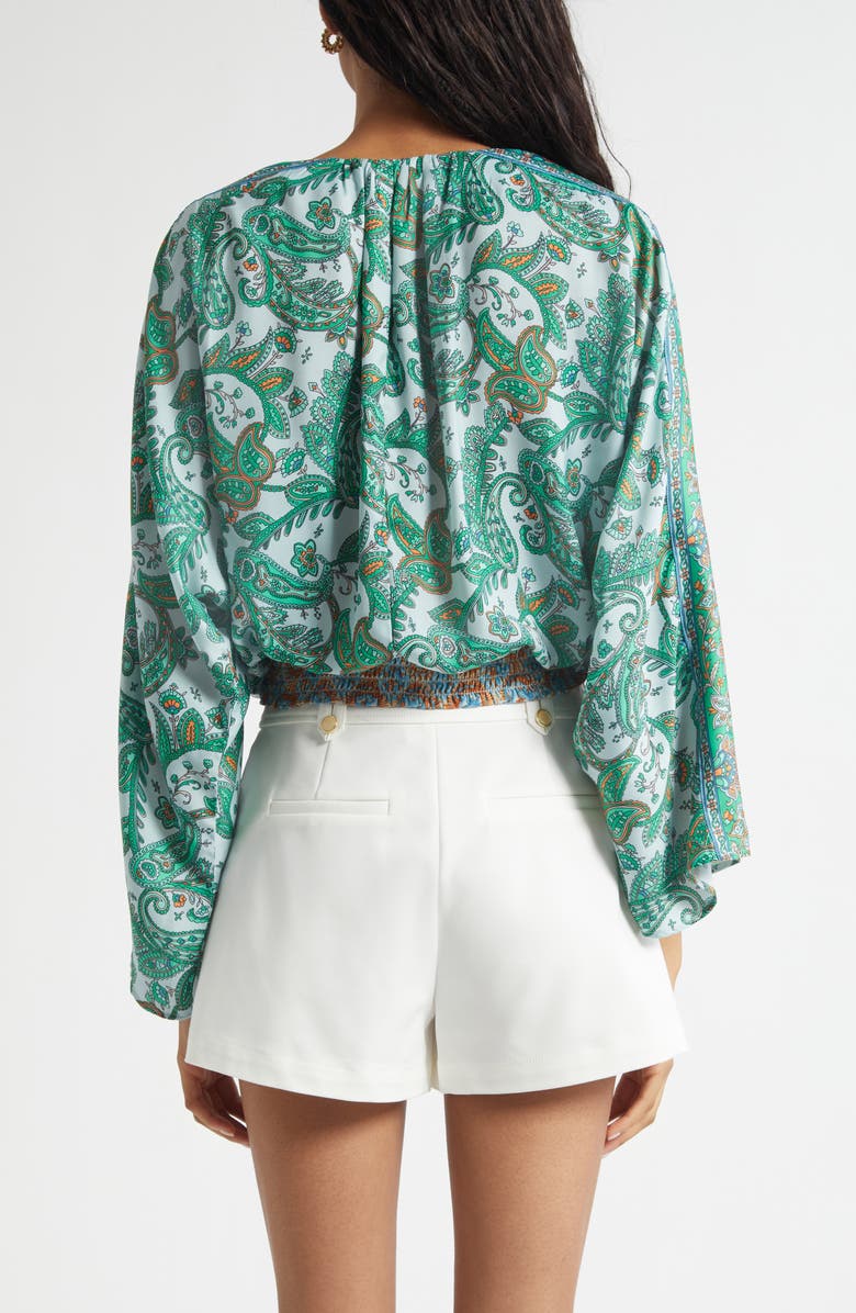 Ramy Brook Trisha Paisley Deep V-Neck Top, Alternate, color, Bright Palm Patchwork