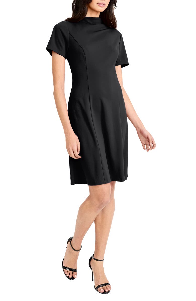 Maggy London Mock Neck Short Sleeve A-Line Minidress, Alternate, color, Black