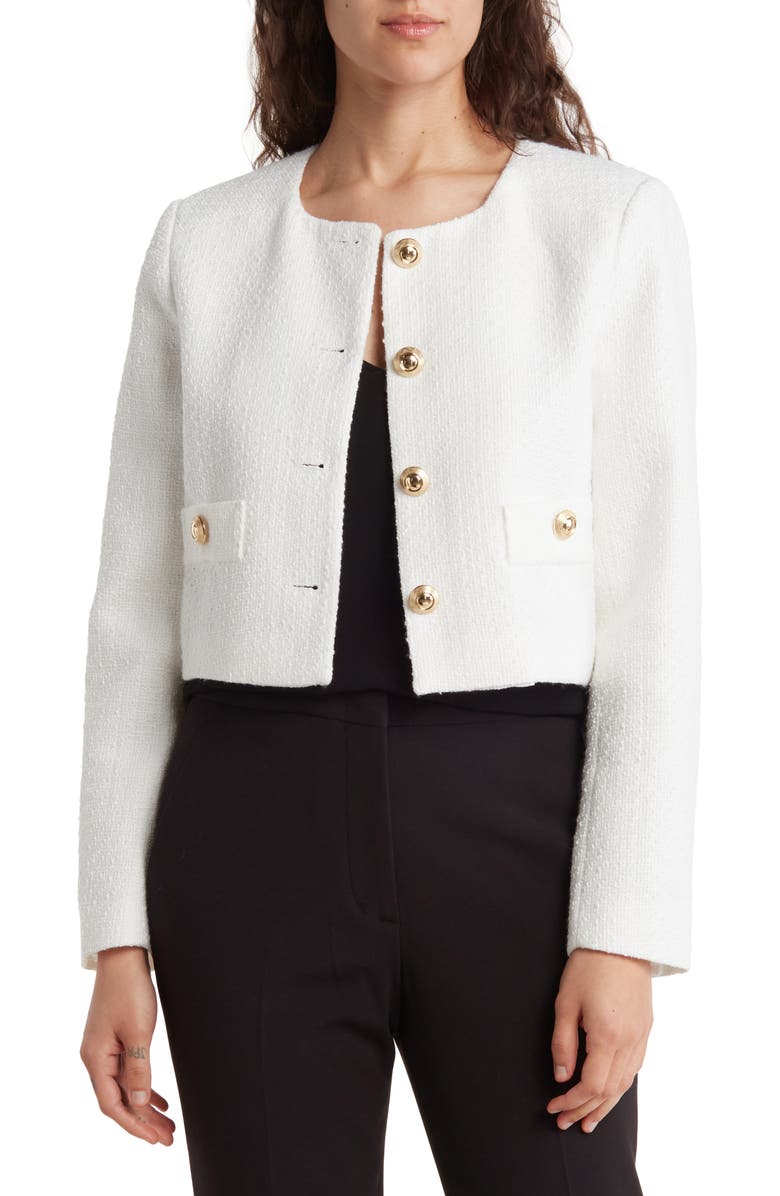 T Tahari Crop Tweed Jacket, Main, color, 