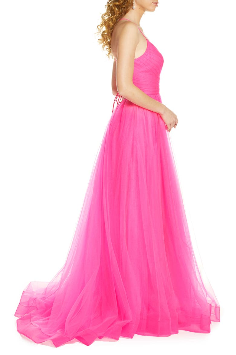 Long Tulle A-line Gown with Side Slit and Pockets, Alternate, color, NEON PINK