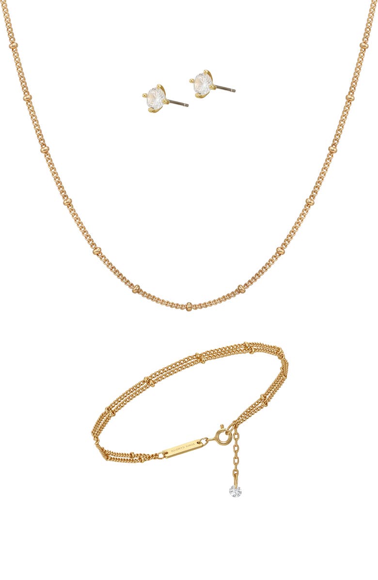 Vince Camuto Cable Chain Necklace, Bracelet & Cubic Zirconia Stud Earrings Set, Alternate, color, Gold