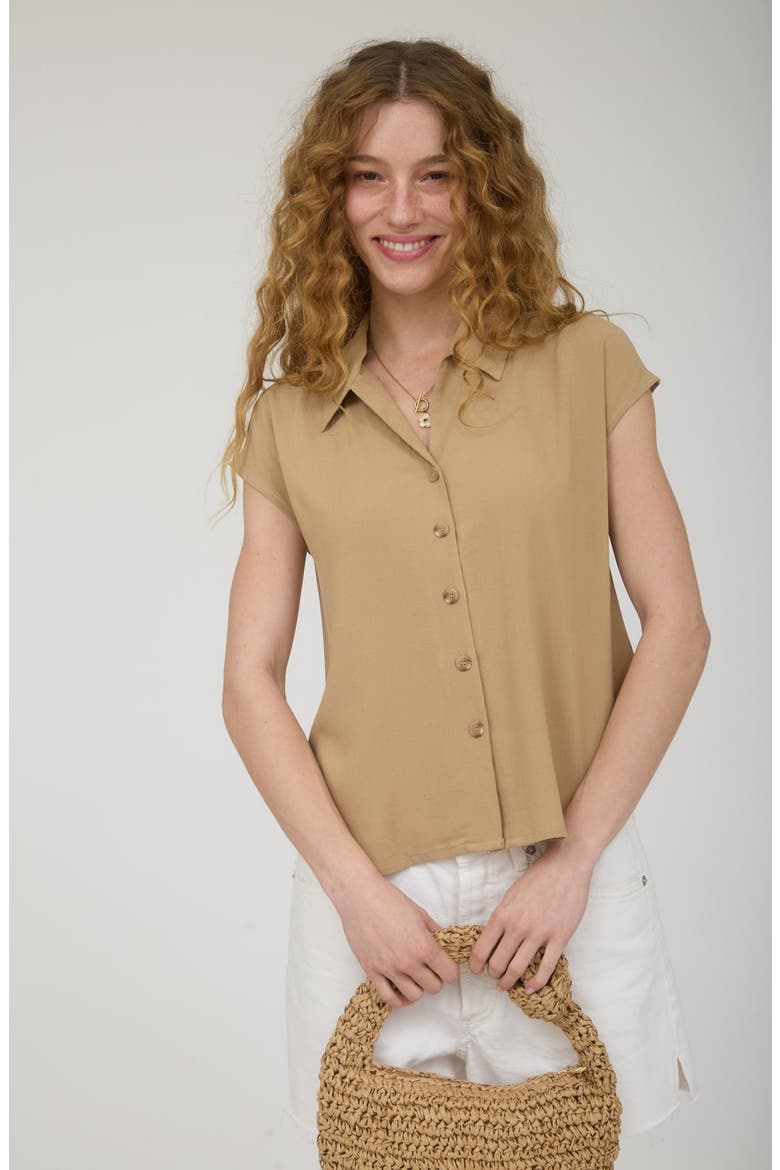 Short Sleeve Button Front Shirt, Alternate, color, LIGHT BROWN