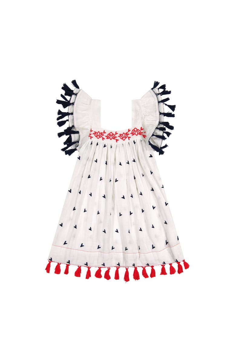 Mer St. Barth Serena Tassel Dress, Main, color, Red White Navy Embroidery