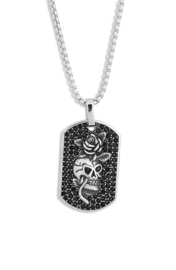 American Exchange Cz Skull Dog Tag Pendant Necklace