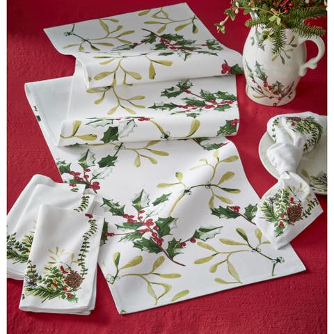 Mistletoe and Holly Table Runner Cotton Winter Decor Multicolor