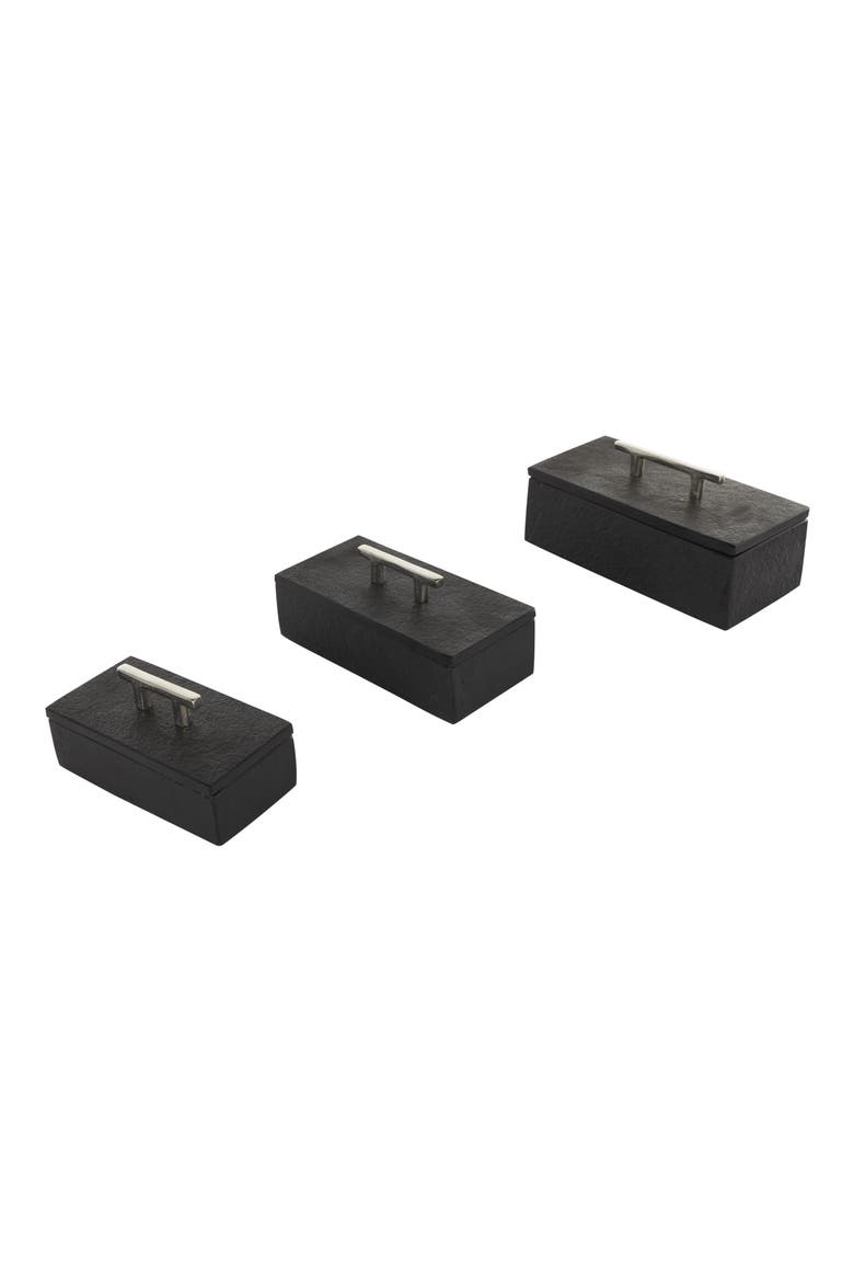 Contemporary Set of 3 Decorative Marble Boxes, Alternate, color, BLACK