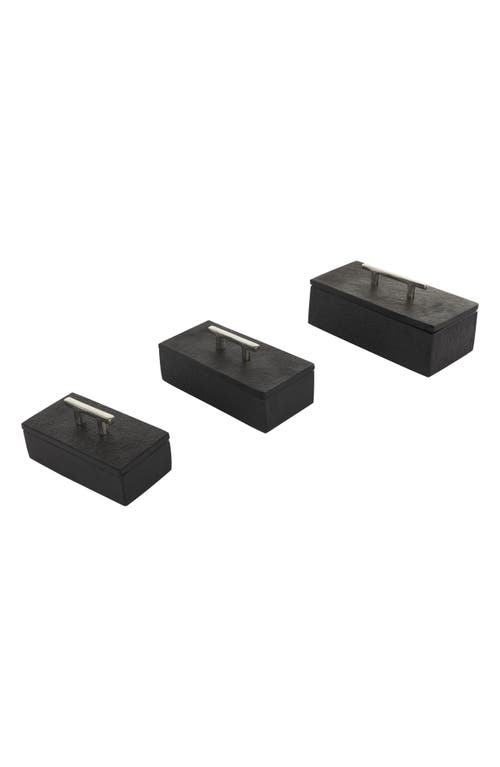 Uma Contemporary Set Of 3 Decorative Marble Boxes In Black