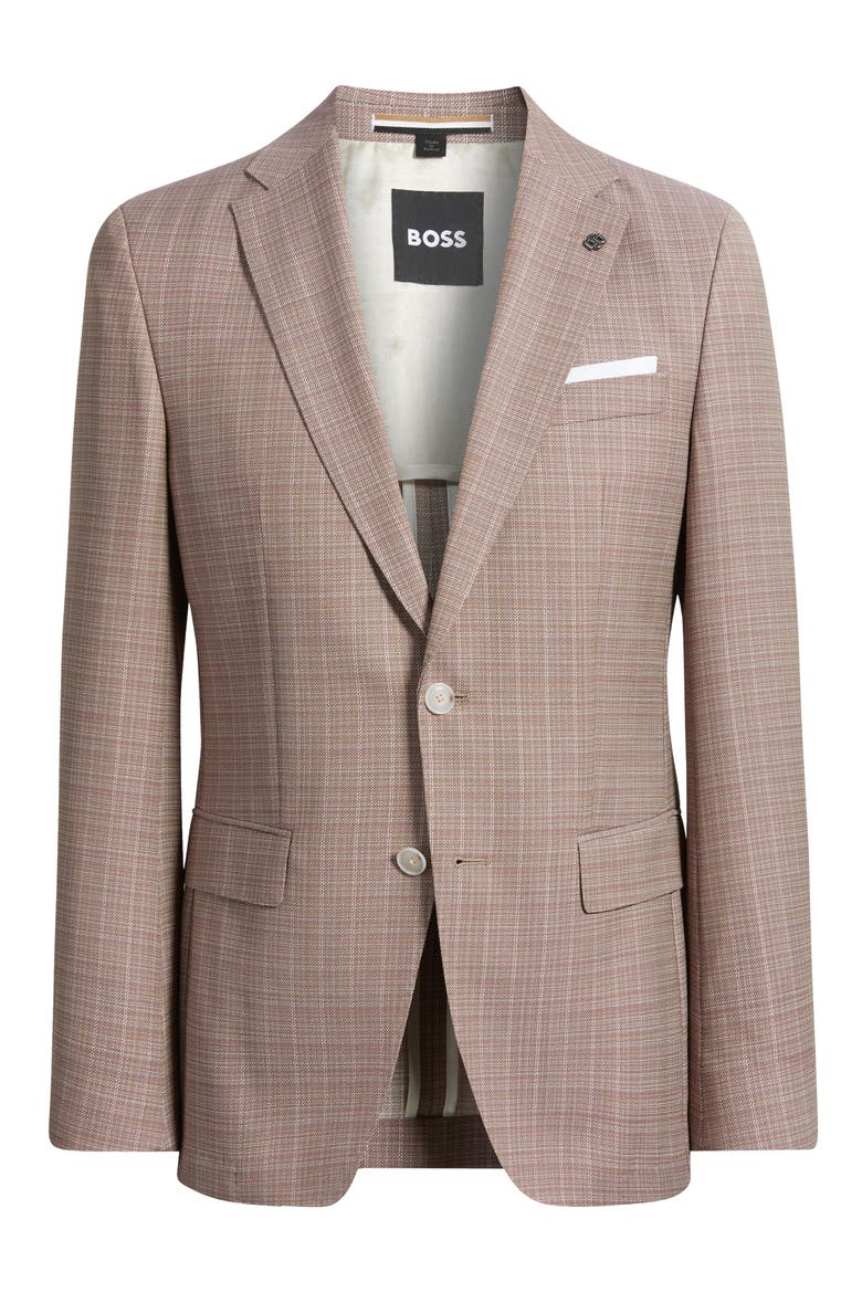 Hutson Slim Fit Red & Tan Plaid Slub Wool Sport Coat, Alternate, color, MEDIUM RED