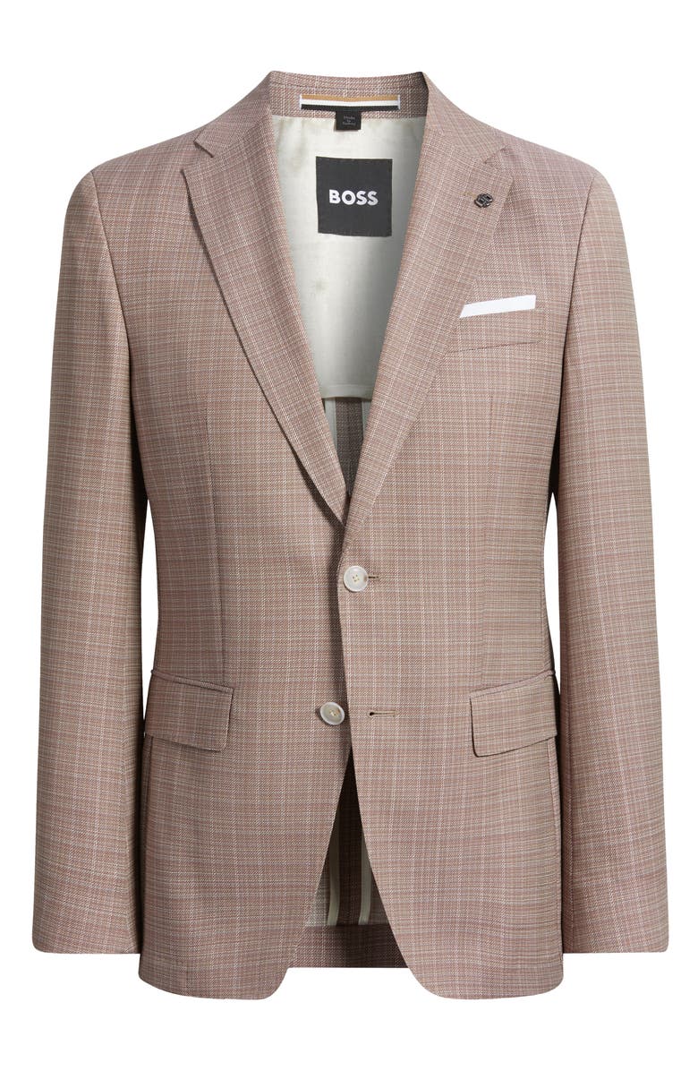 BOSS Hutson Slim Fit Red & Tan Plaid Slub Wool Sport Coat, Alternate, color, Medium Red