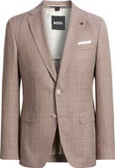 BOSS Hutson Slim Fit Red & Tan Plaid Slub Wool Sport Coat