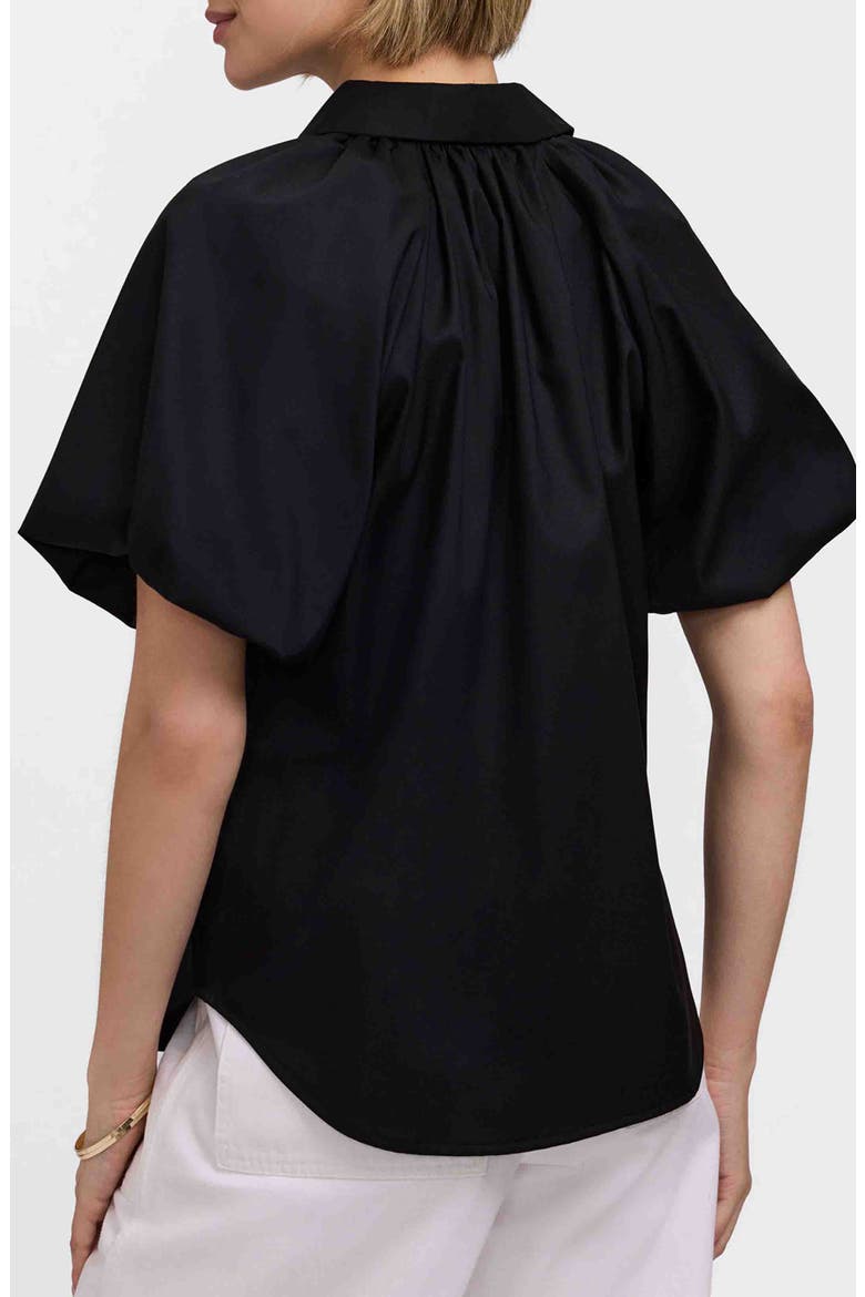 Paula Puff Sleeve Cotton Blend Button-Up Shirt, Alternate, color, BLACK