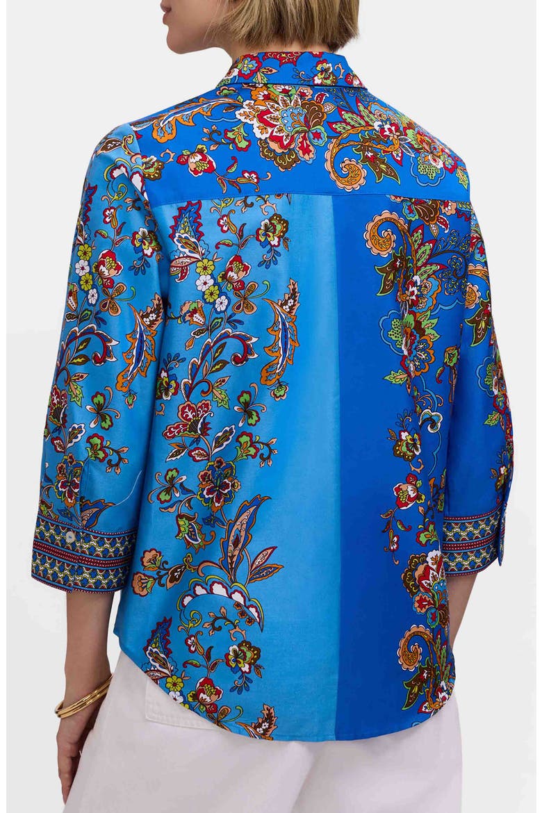 Margaret Floral Three-Quarter Sleeve Cotton Button-Up Shirt, Alternate, color, BLUE MULTI