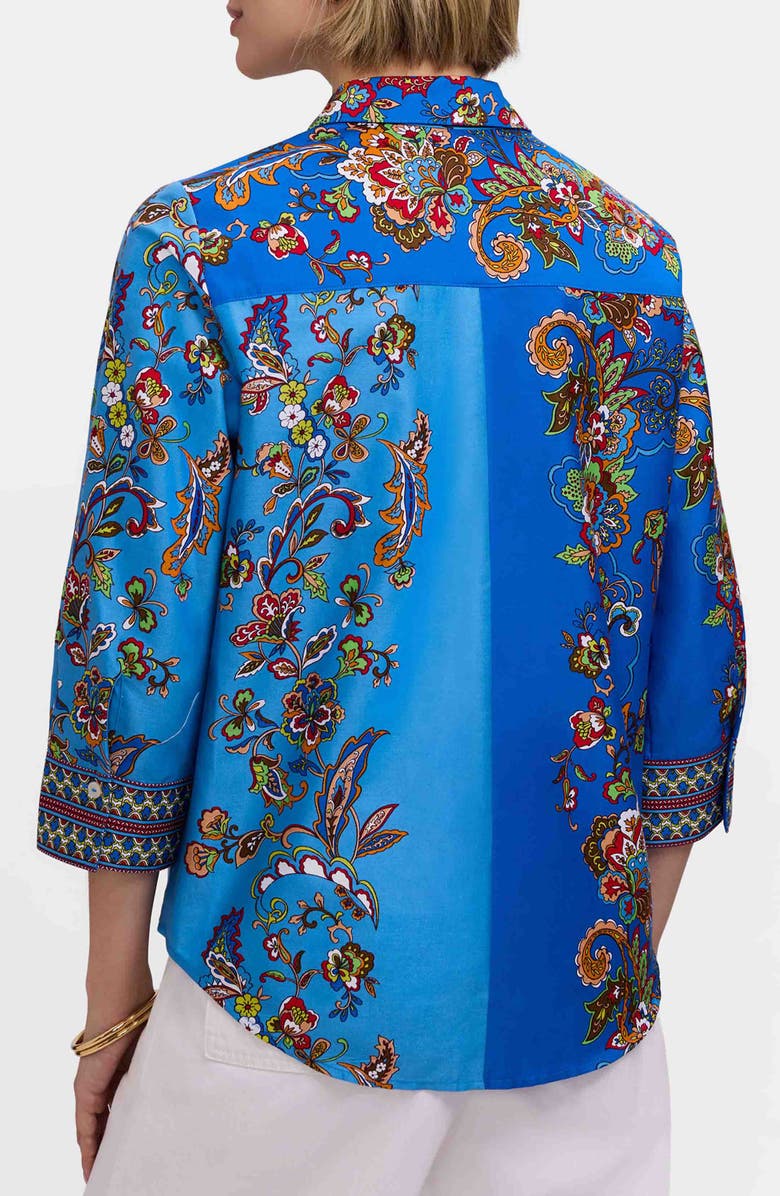Foxcroft Margaret Floral Three-Quarter Sleeve Cotton Button-Up Shirt, Alternate, color, Blue Multi