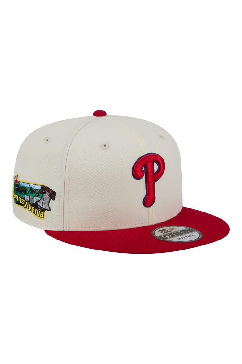 Men's New Era Cream/Red Philadelphia Phillies Localized 9FIFTY Snapback Hat, Main, color, Cream