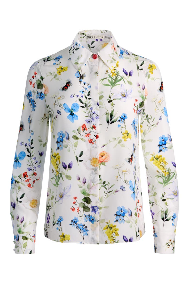 Willa Floral Silk Button-Up Shirt, Alternate, color, TWISTING VINES OFF WHITE