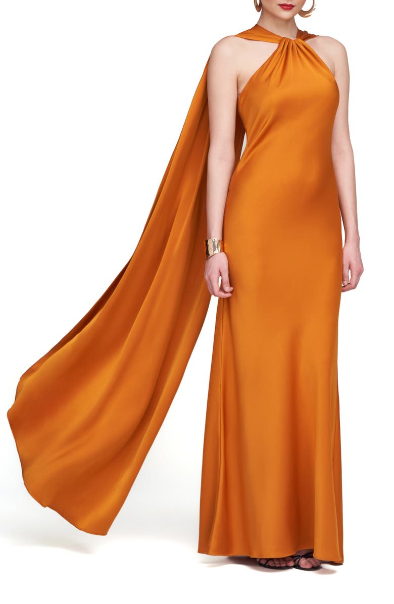 HALSTON Reta Satin Halter Neck Gown, Alternate, color, 
