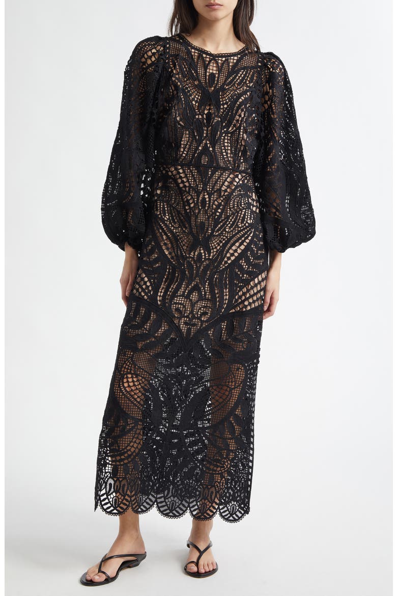 farm rio black lace dress Nature Guipure Midi (Women) all-dresses Boys Black and White Cup:5