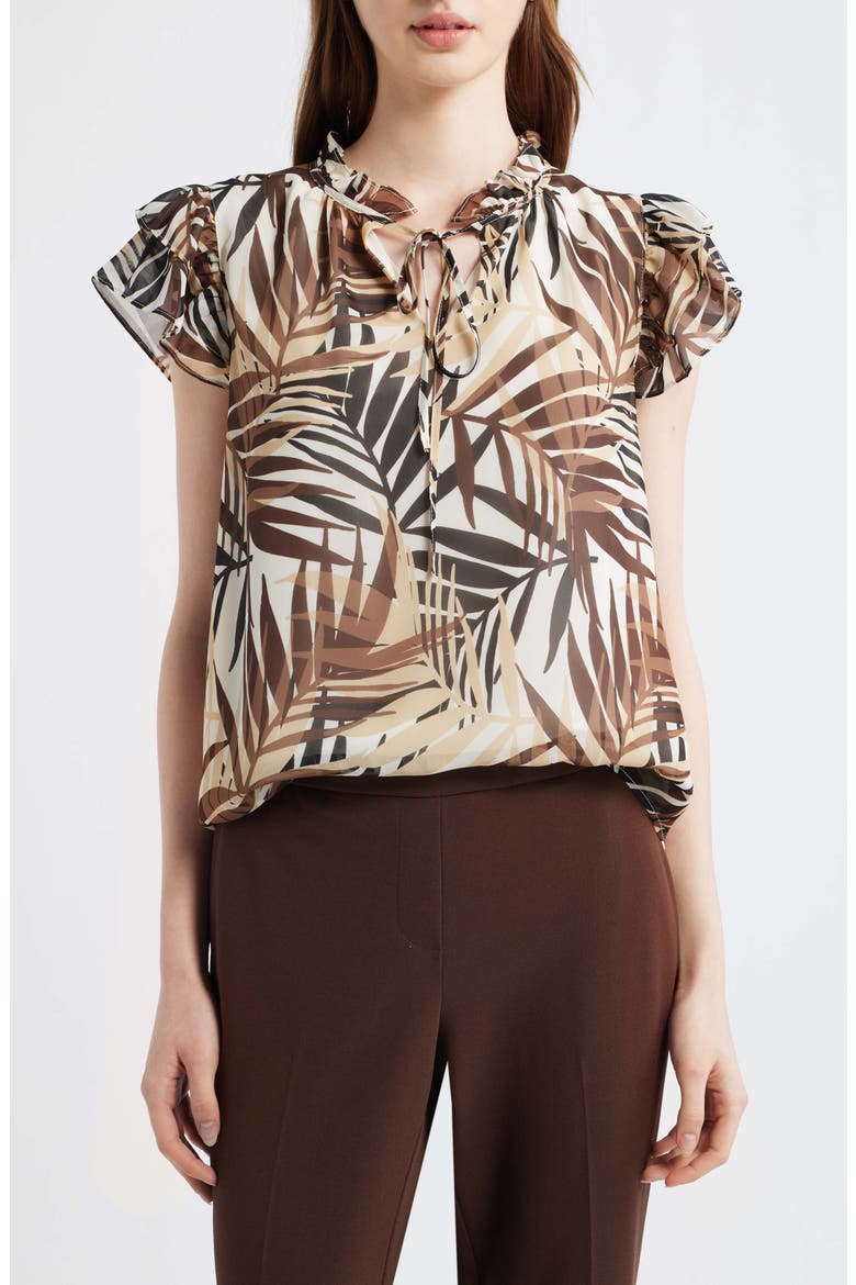 Ruffle Tie Neck Top, Main, color, WHITE DOVE MULTI