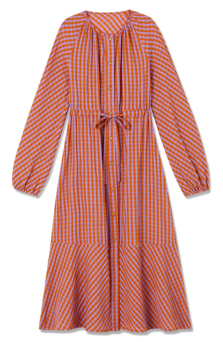 LK Bennett Sophie Check Tie Waist Long Sleeve Midi Dress, Alternate, color, 