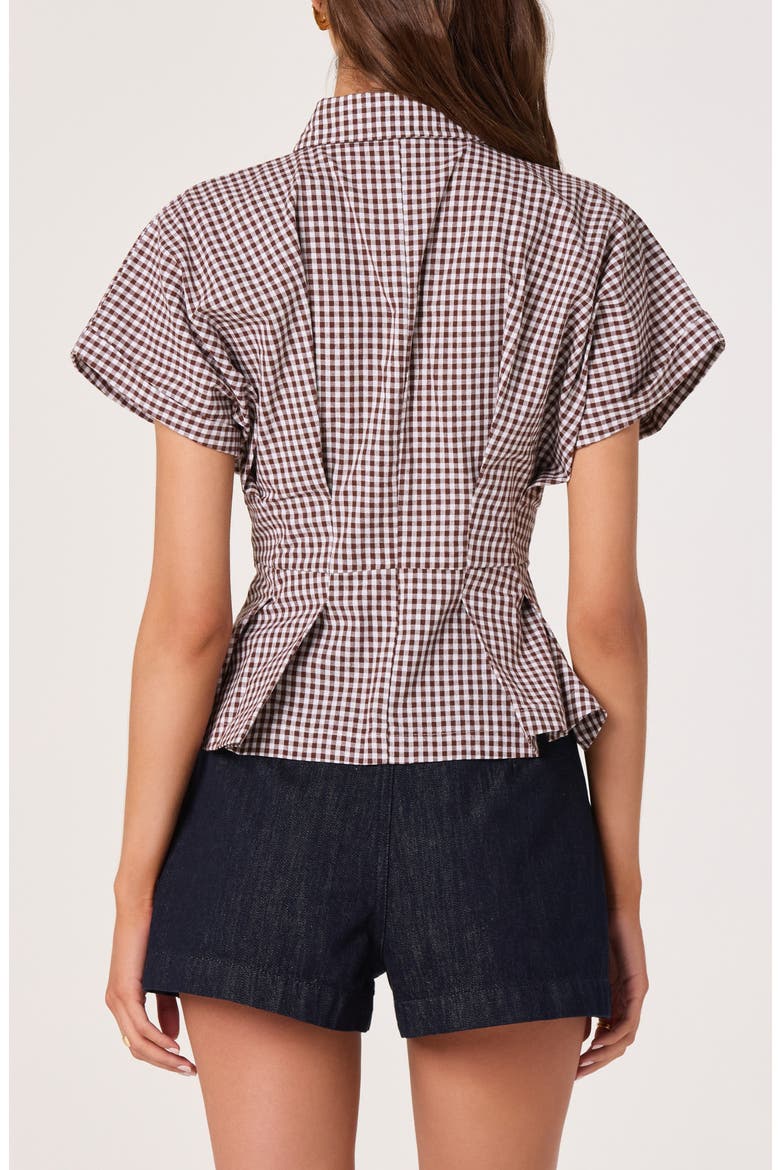 Beck Gingham Cotton Peplum Top, Alternate, color, BROWN GINGHAM