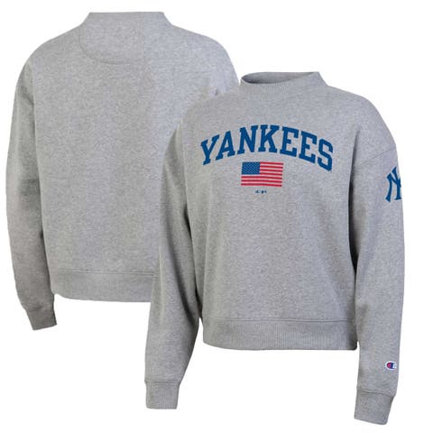 Women's Champion  Heather Gray New York Yankees Americana Triumph Fleece Tri-Blend Sweatshirt